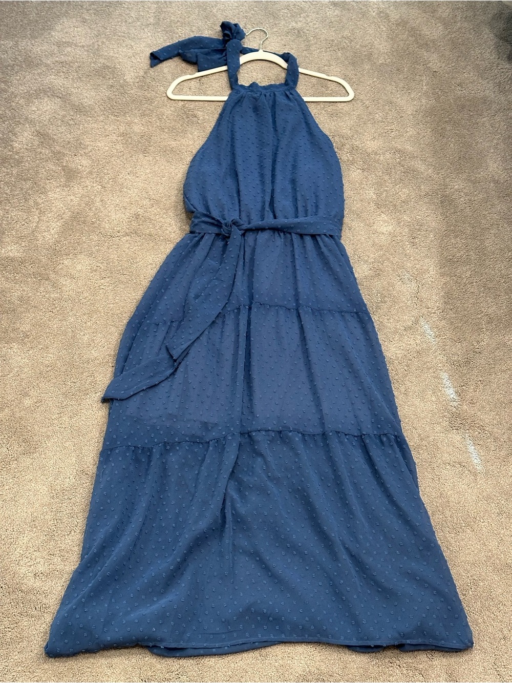 Halter Maxi Dress with Waist Tie - Navy
